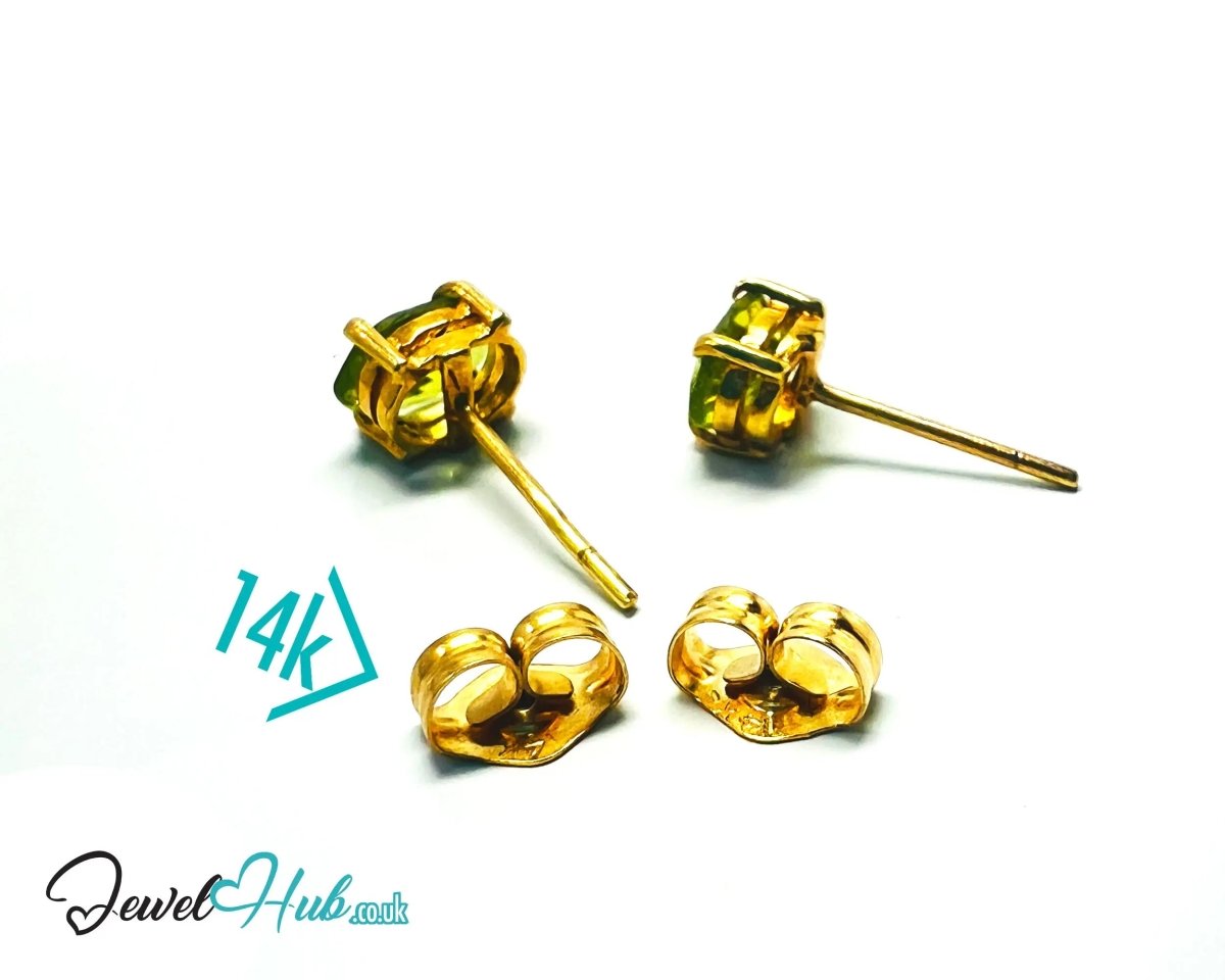 14K Solid Gold Peridot Stud Earrings – 6×4mm Oval - Cut, 1.00ct Total - JewelHub.co.uk
