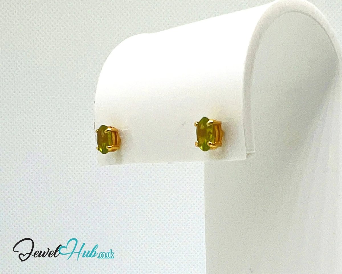 14K Solid Gold Peridot Stud Earrings – 6×4mm Oval - Cut, 1.00ct Total - JewelHub.co.uk