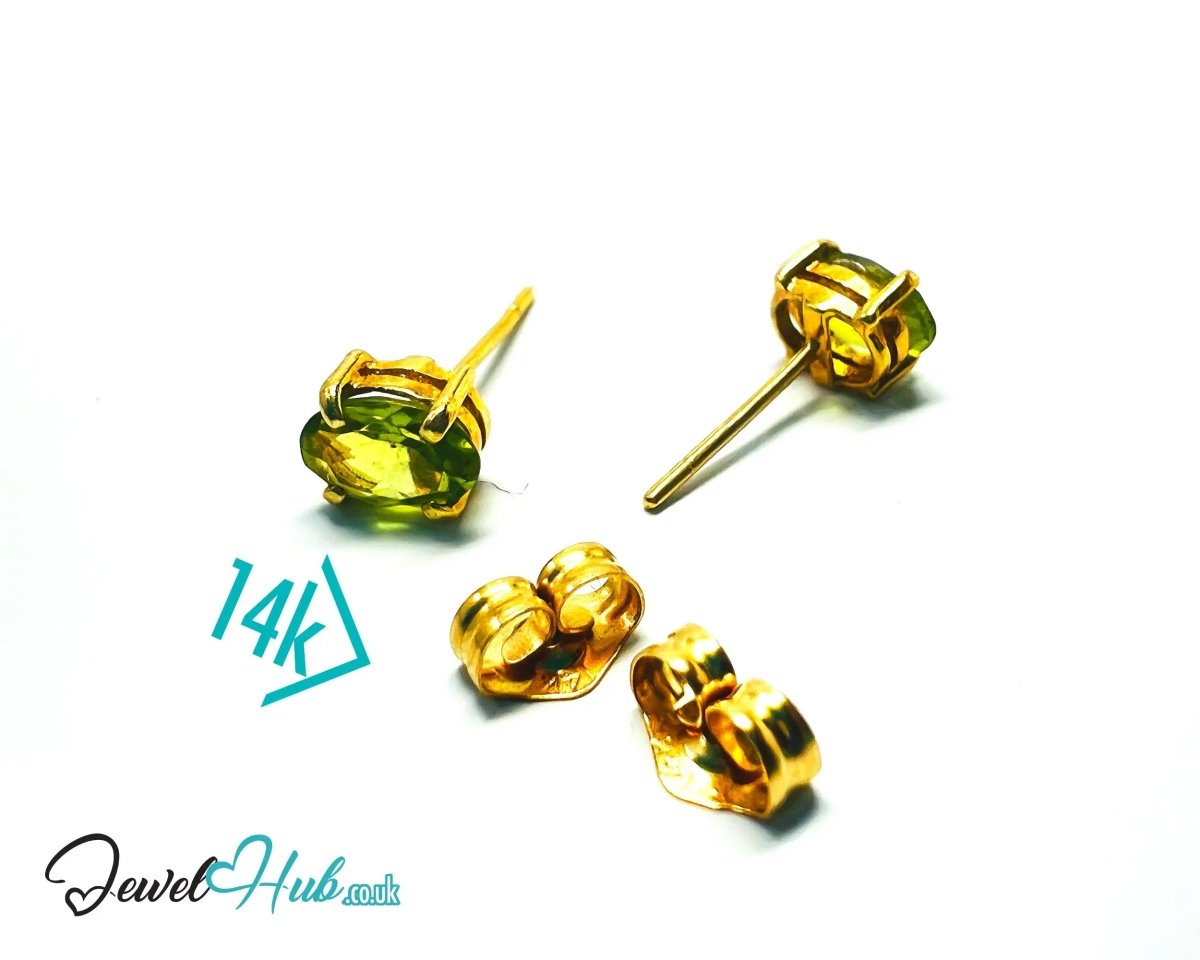 14K Solid Gold Peridot Stud Earrings – 6×4mm Oval - Cut, 1.00ct Total - JewelHub.co.uk