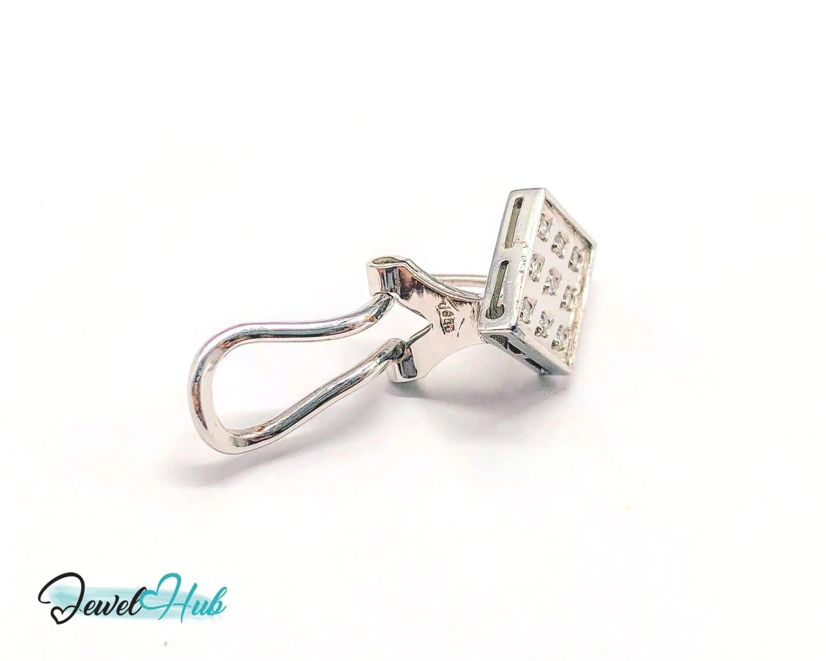 14k White Gold Diamond Earrings (Checker - Style Clip) Luxury & Brilliance - JewelHub.co.uk