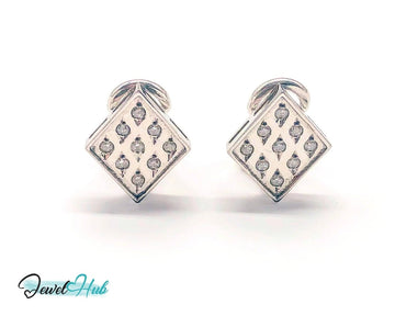14k White Gold Diamond Earrings (Checker - Style Clip) Luxury & Brilliance - JewelHub.co.uk