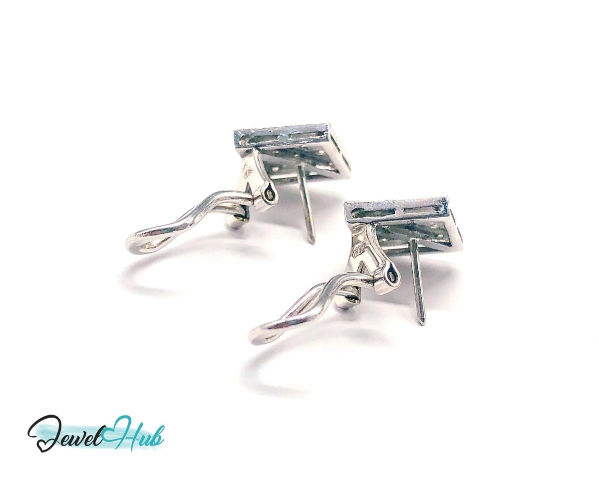 14k White Gold Diamond Earrings (Checker - Style Clip) Luxury & Brilliance - JewelHub.co.uk