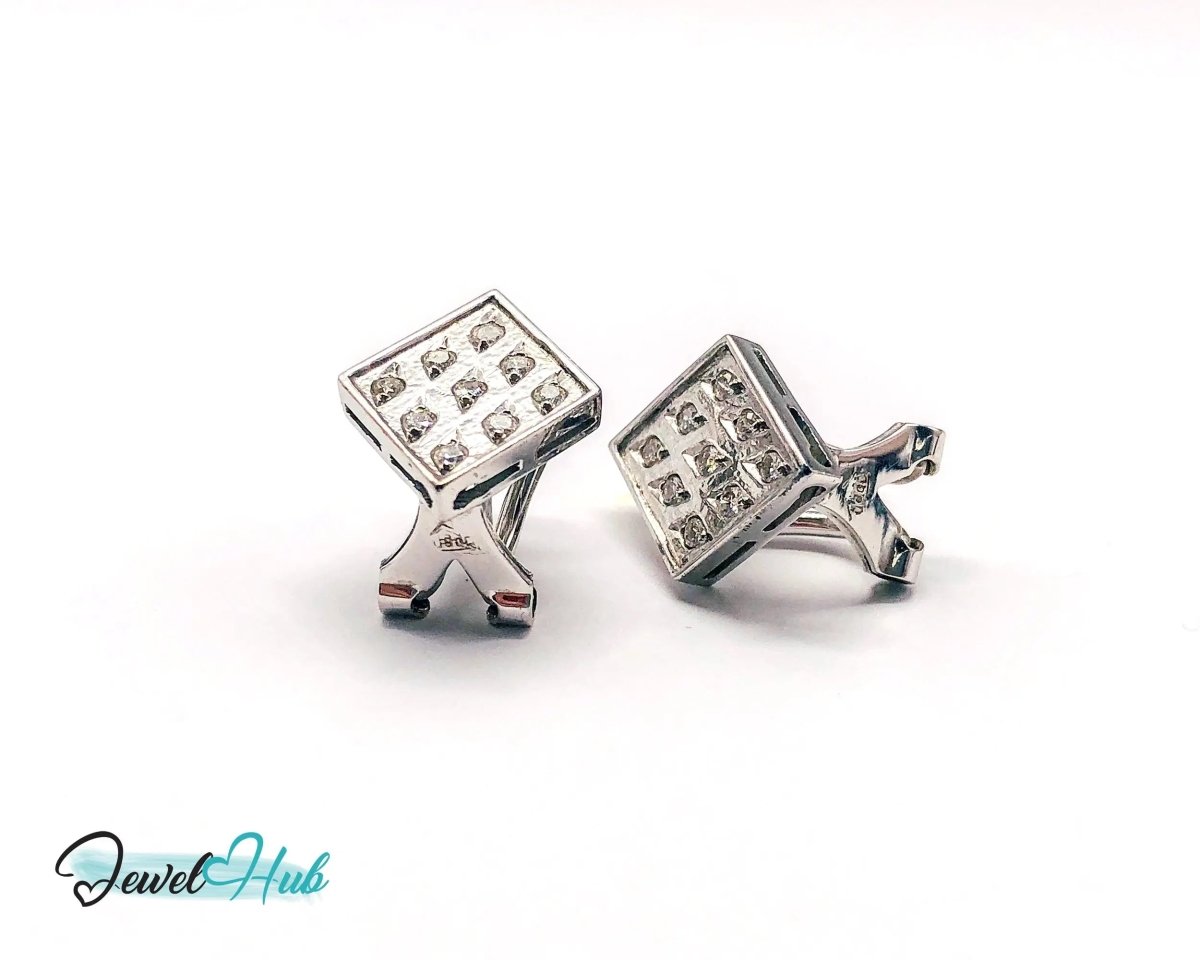 14k White Gold Diamond Earrings (Checker - Style Clip) Luxury & Brilliance - JewelHub.co.uk