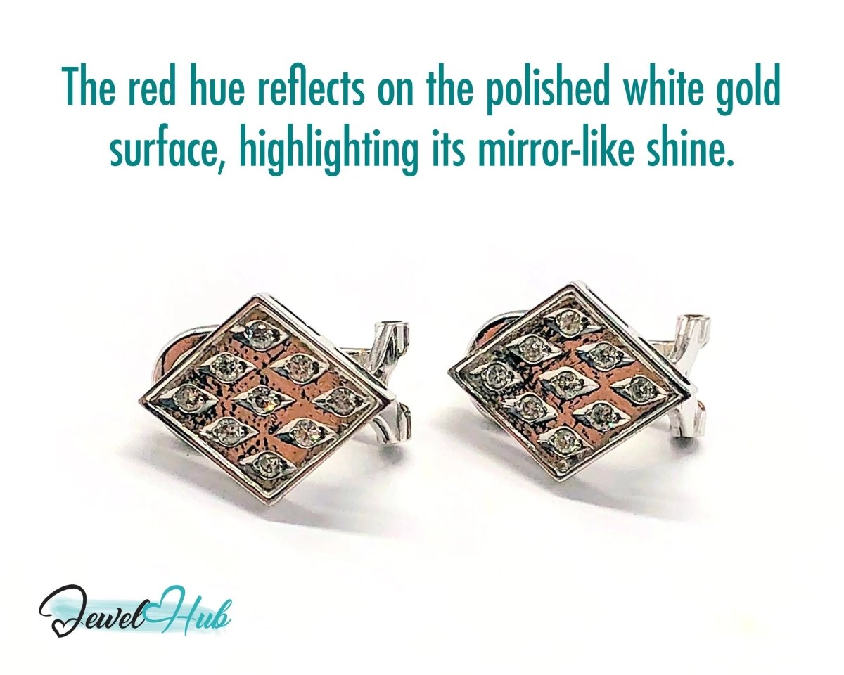 14k White Gold Diamond Earrings (Checker - Style Clip) Luxury & Brilliance - JewelHub.co.uk