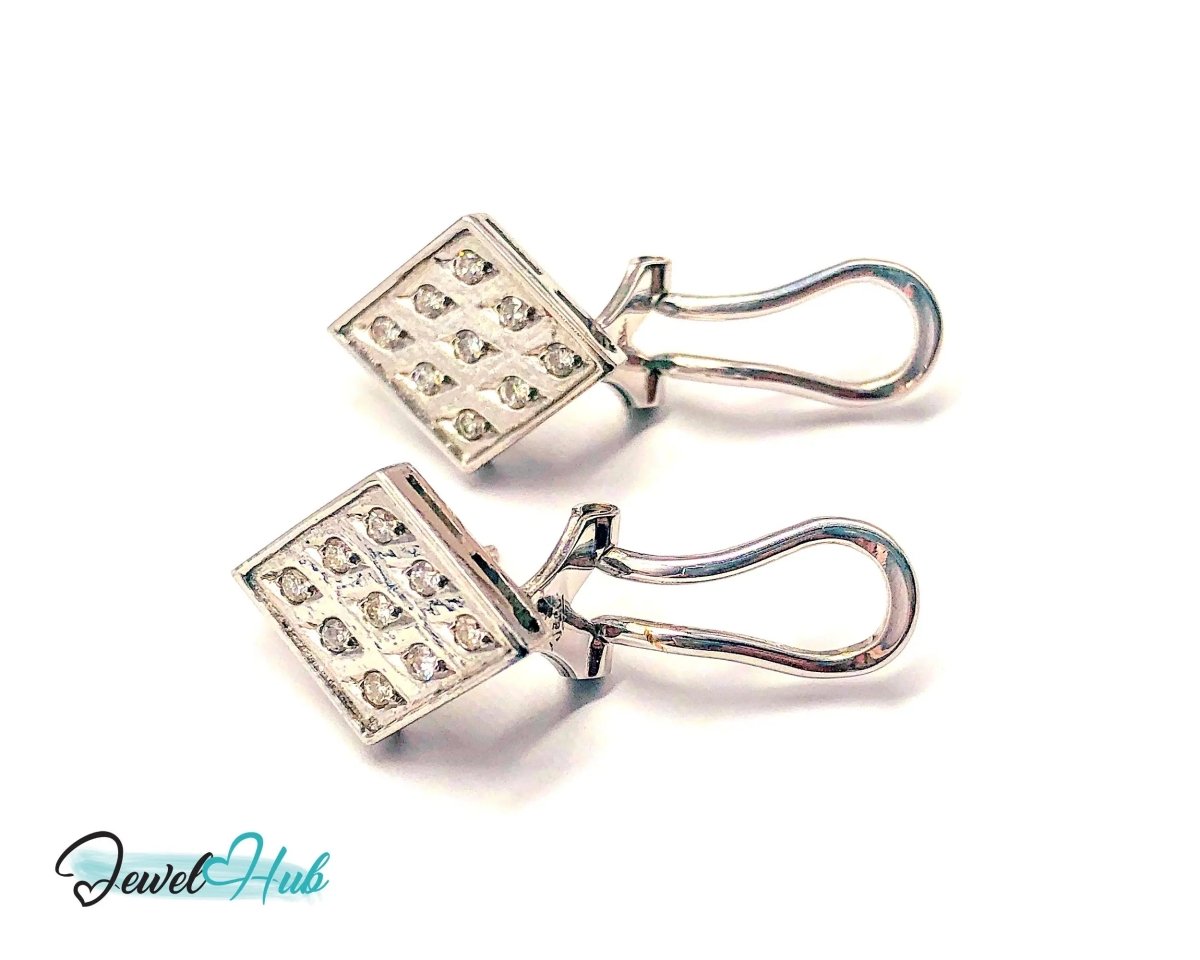 14k White Gold Diamond Earrings (Checker - Style Clip) Luxury & Brilliance - JewelHub.co.uk