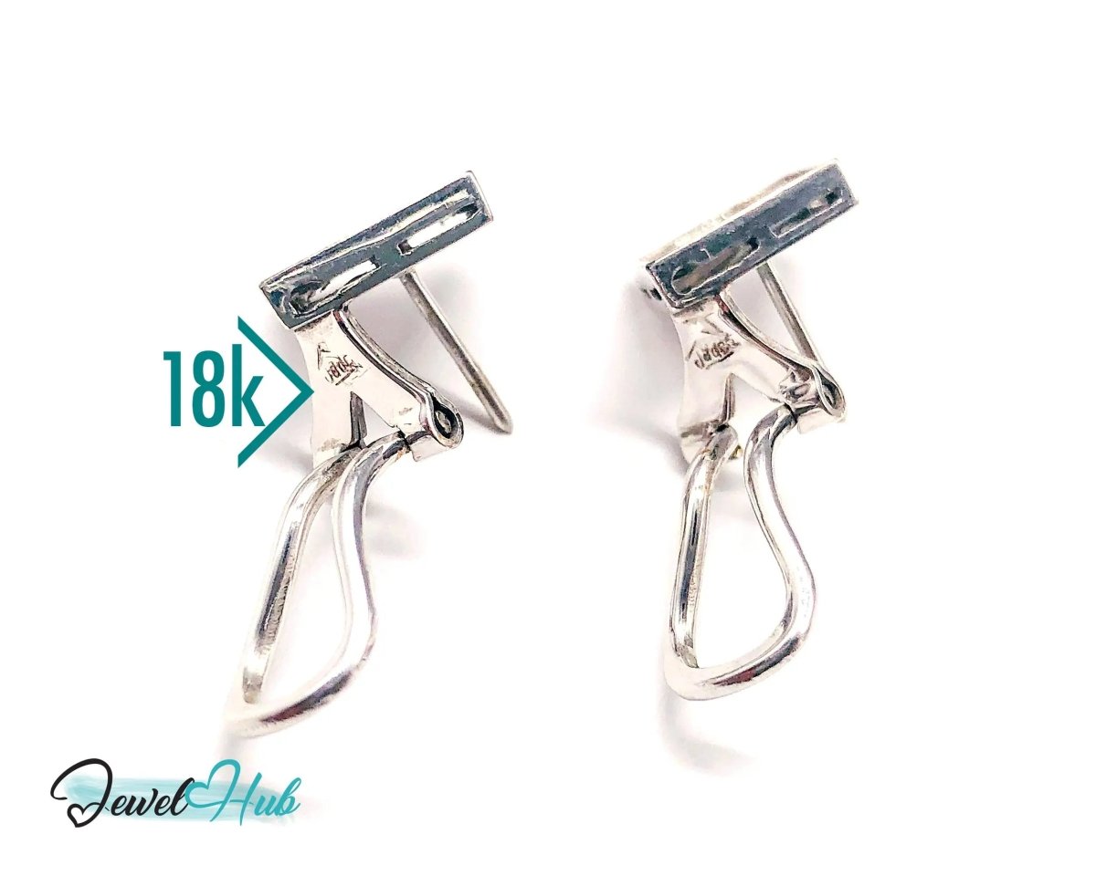 14k White Gold Diamond Earrings (Checker - Style Clip) Luxury & Brilliance - JewelHub.co.uk