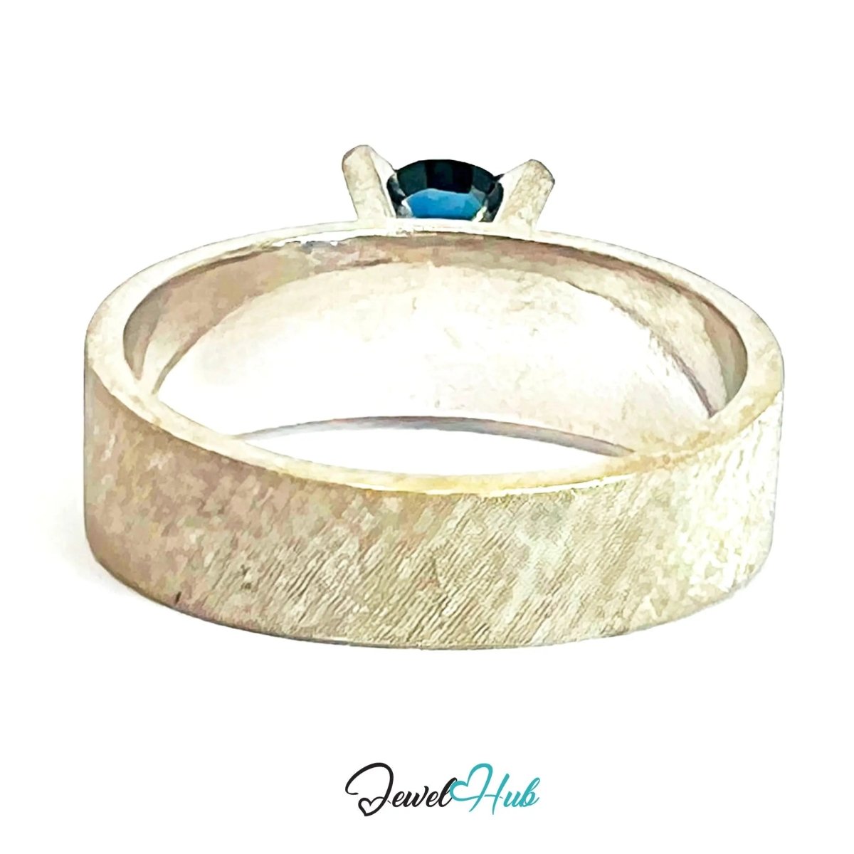 14K White Gold Sapphire Diamond Ring · ~1.25ct Sapphire · UK N · US 7 · Trio - Set Architectural Band - JewelHub.co.uk