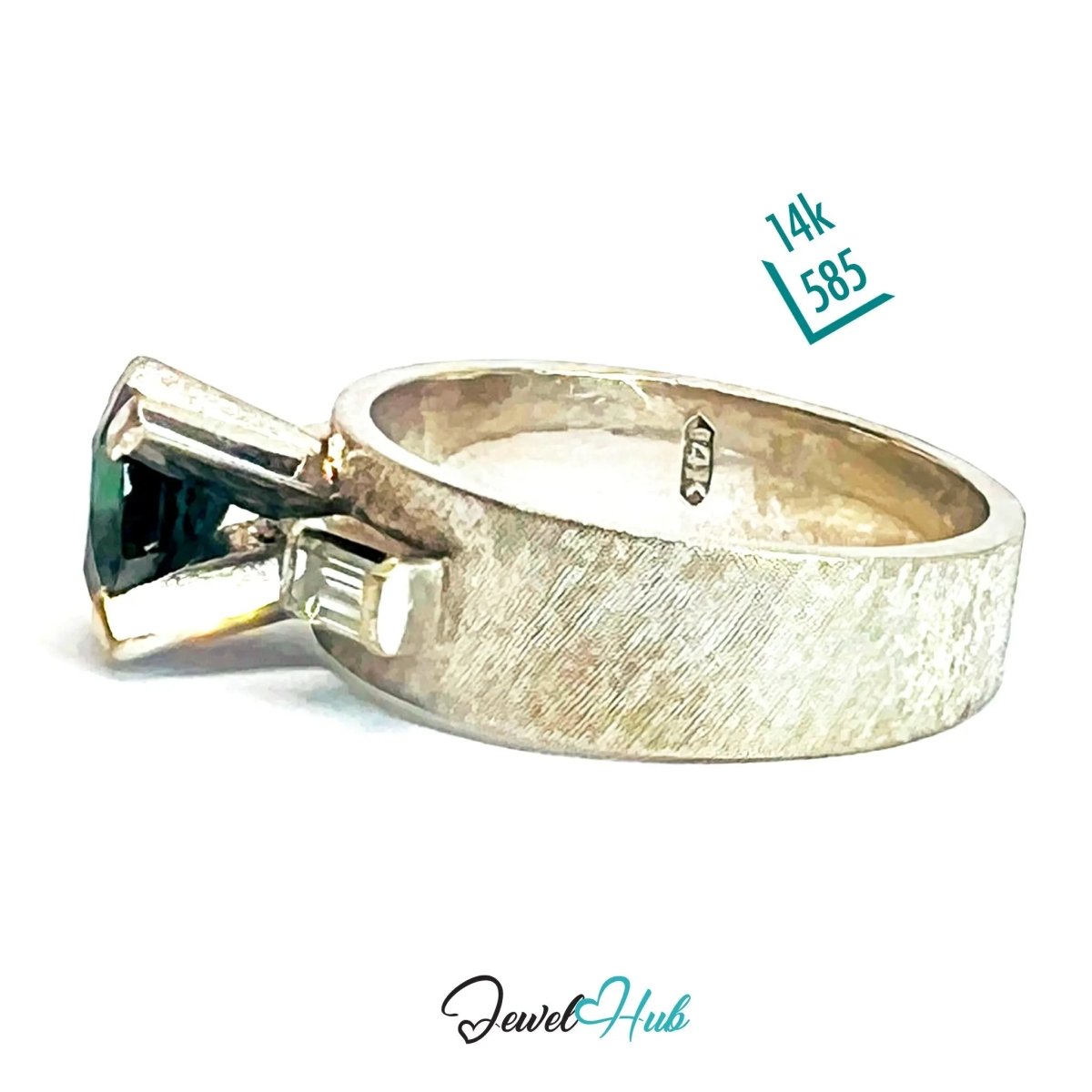 14K White Gold Sapphire Diamond Ring · ~1.25ct Sapphire · UK N · US 7 · Trio - Set Architectural Band - JewelHub.co.uk