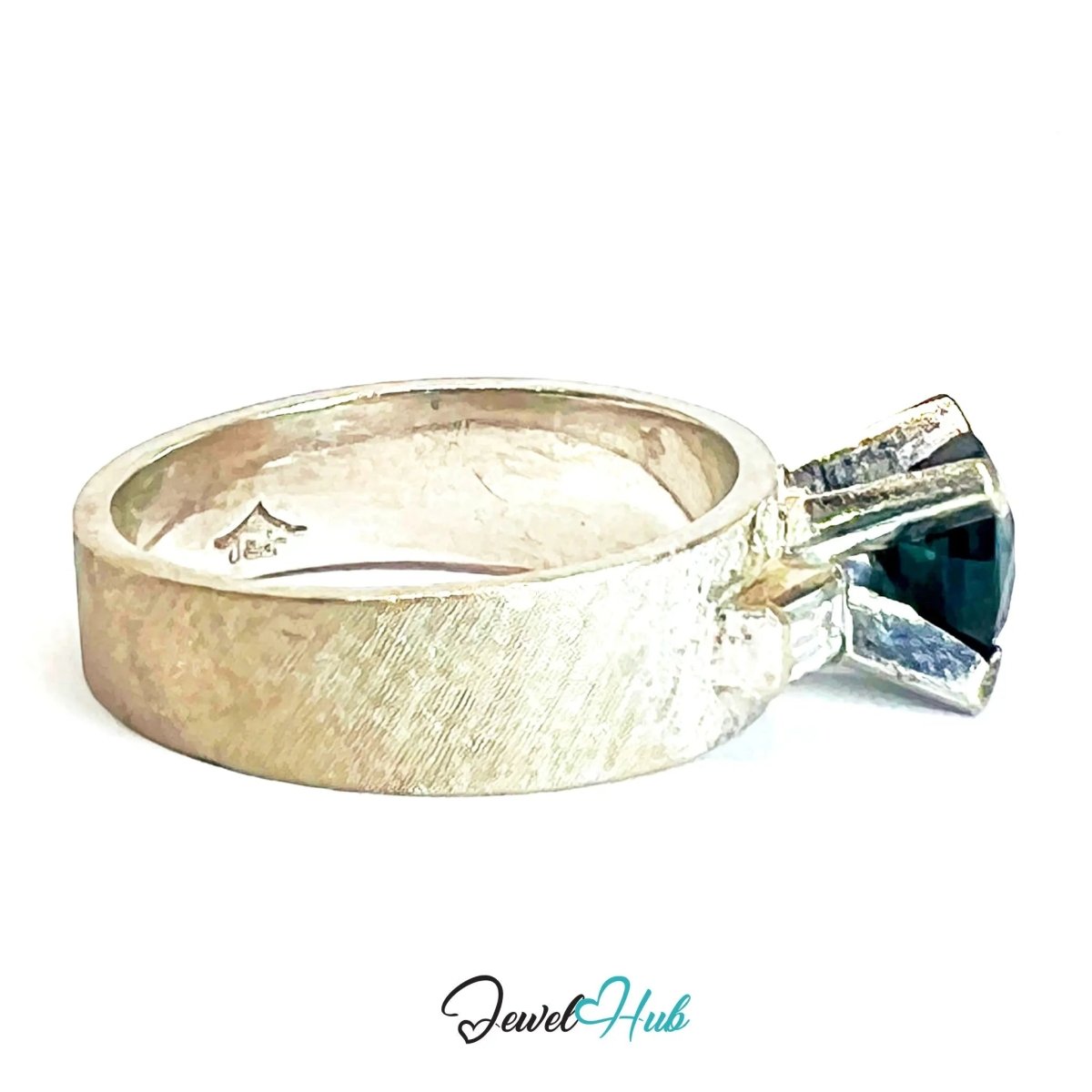 14K White Gold Sapphire Diamond Ring · ~1.25ct Sapphire · UK N · US 7 · Trio - Set Architectural Band - JewelHub.co.uk