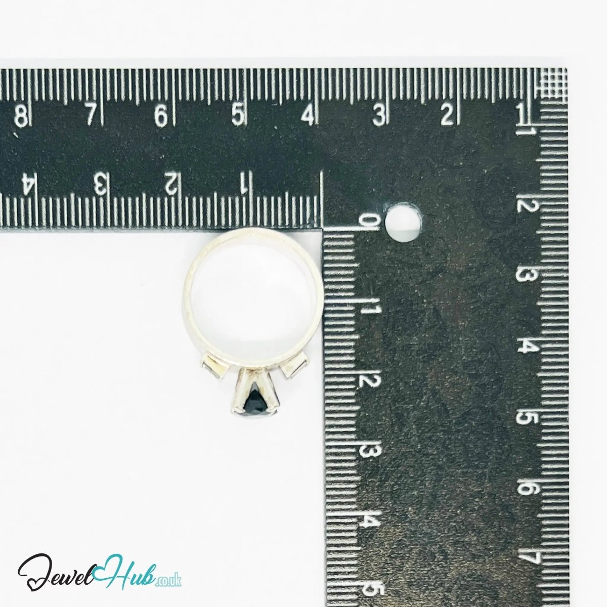 14K White Gold Sapphire Diamond Ring · ~1.25ct Sapphire · UK N · US 7 · Trio - Set Architectural Band - JewelHub.co.uk