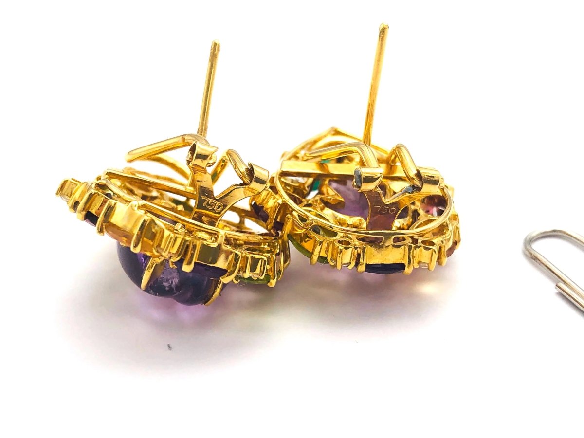 18k (750) Solid Gold Leaf Shape Amethyst multi - color Gemstones (15 pcs) Elegant Earrings - JewelHub.co.uk