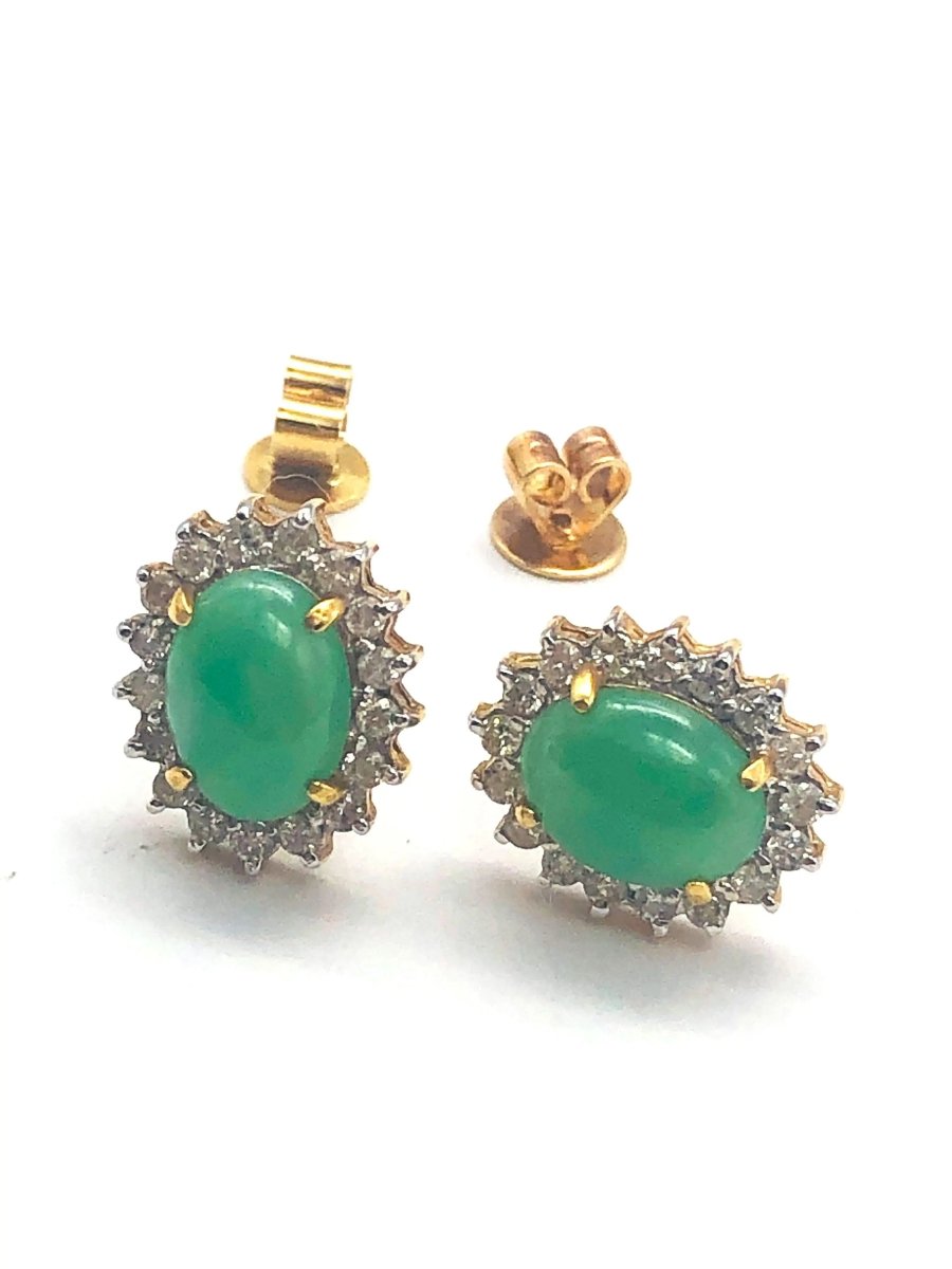 18k (750) Solid Yellow Gold High Quality Diamond Jade Earrings - JewelHub.co.uk
