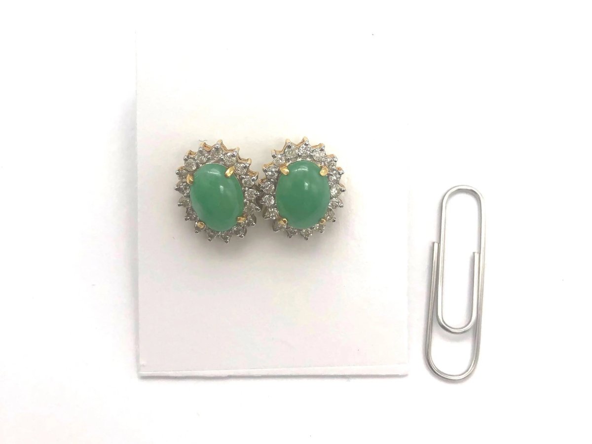 18k (750) Solid Yellow Gold High Quality Diamond Jade Earrings - JewelHub.co.uk