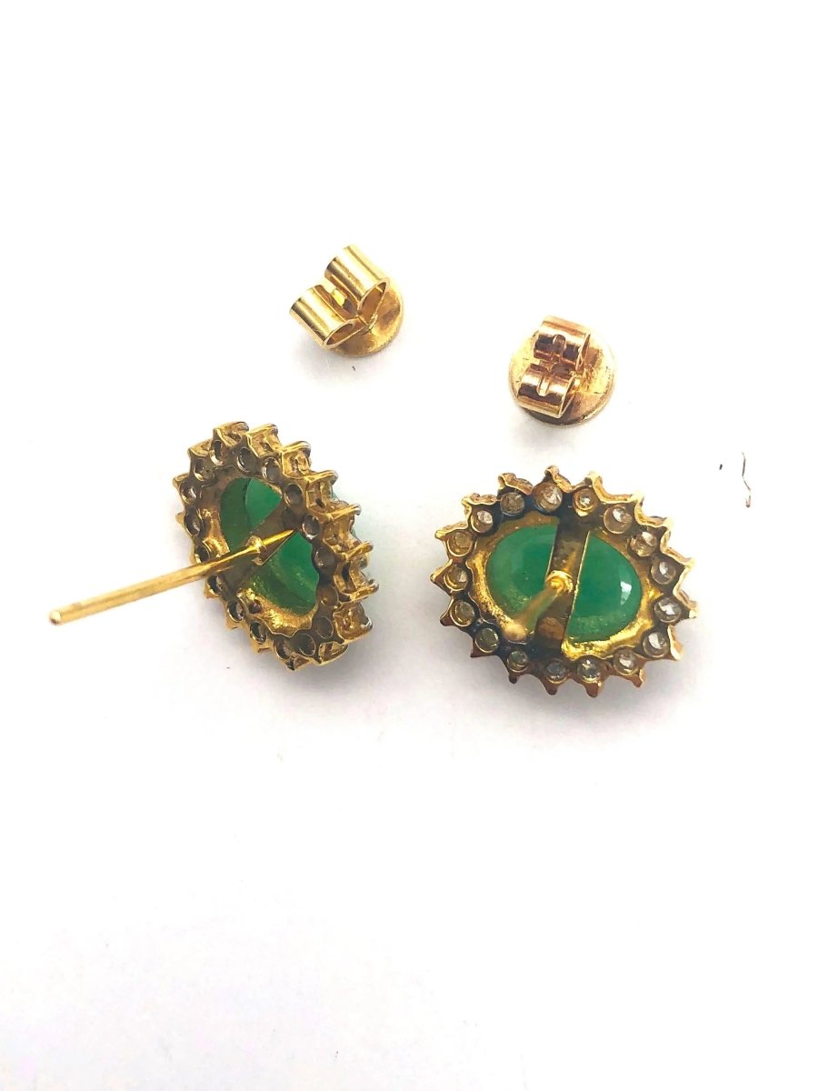 18k (750) Solid Yellow Gold High Quality Diamond Jade Earrings - JewelHub.co.uk