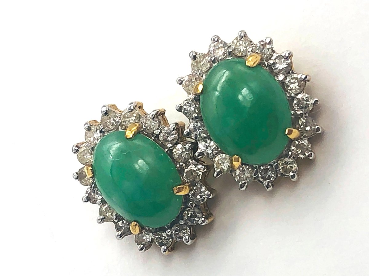 18k (750) Solid Yellow Gold High Quality Diamond Jade Earrings - JewelHub.co.uk