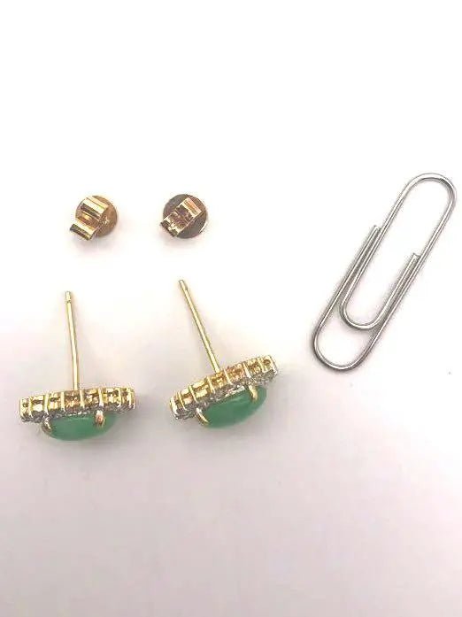 18k (750) Solid Yellow Gold High Quality Diamond Jade Earrings - JewelHub.co.uk