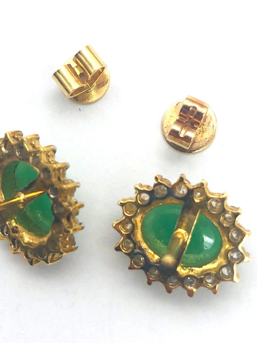18k (750) Solid Yellow Gold High Quality Diamond Jade Earrings - JewelHub.co.uk