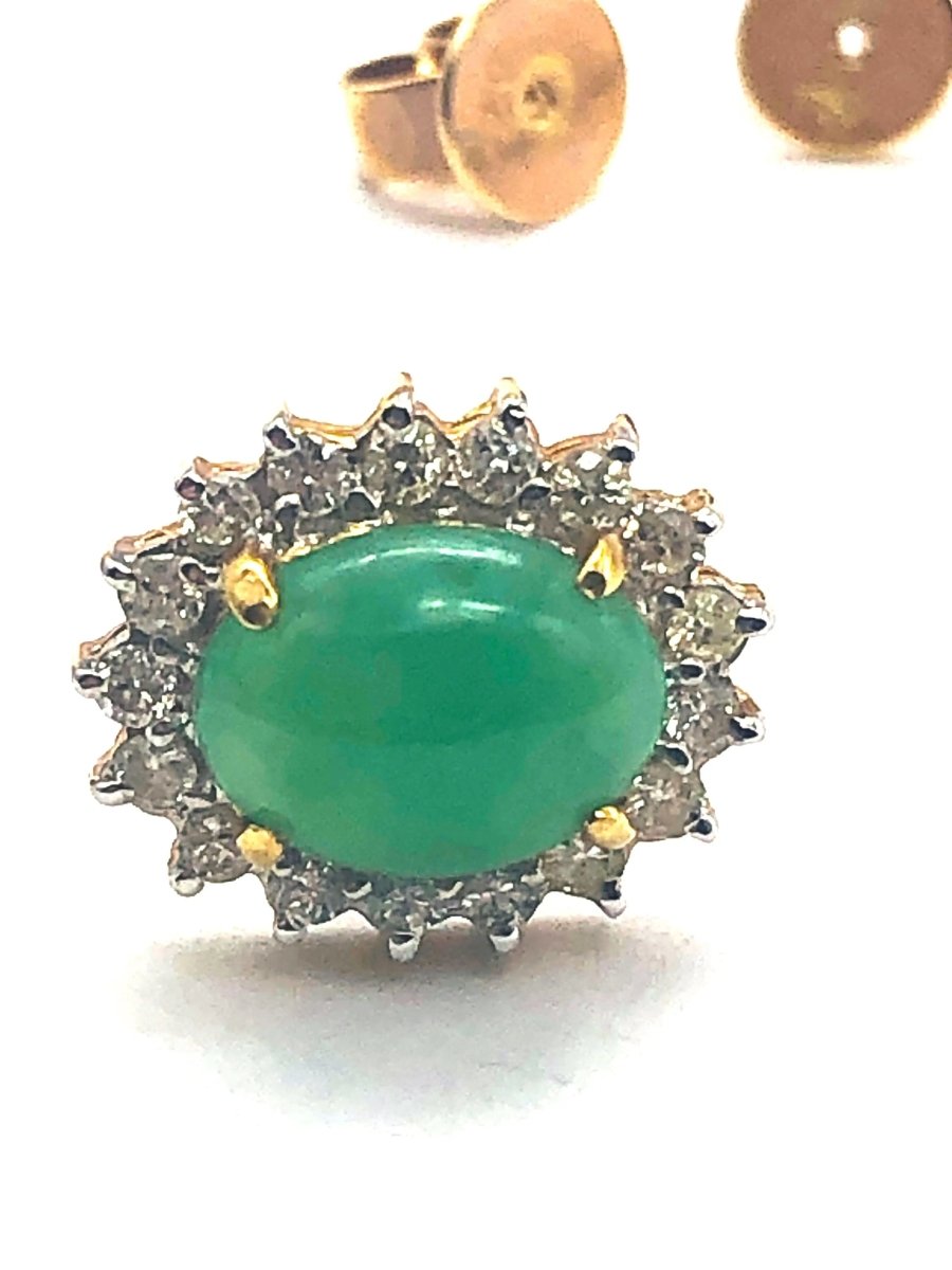 18k (750) Solid Yellow Gold High Quality Diamond Jade Earrings - JewelHub.co.uk