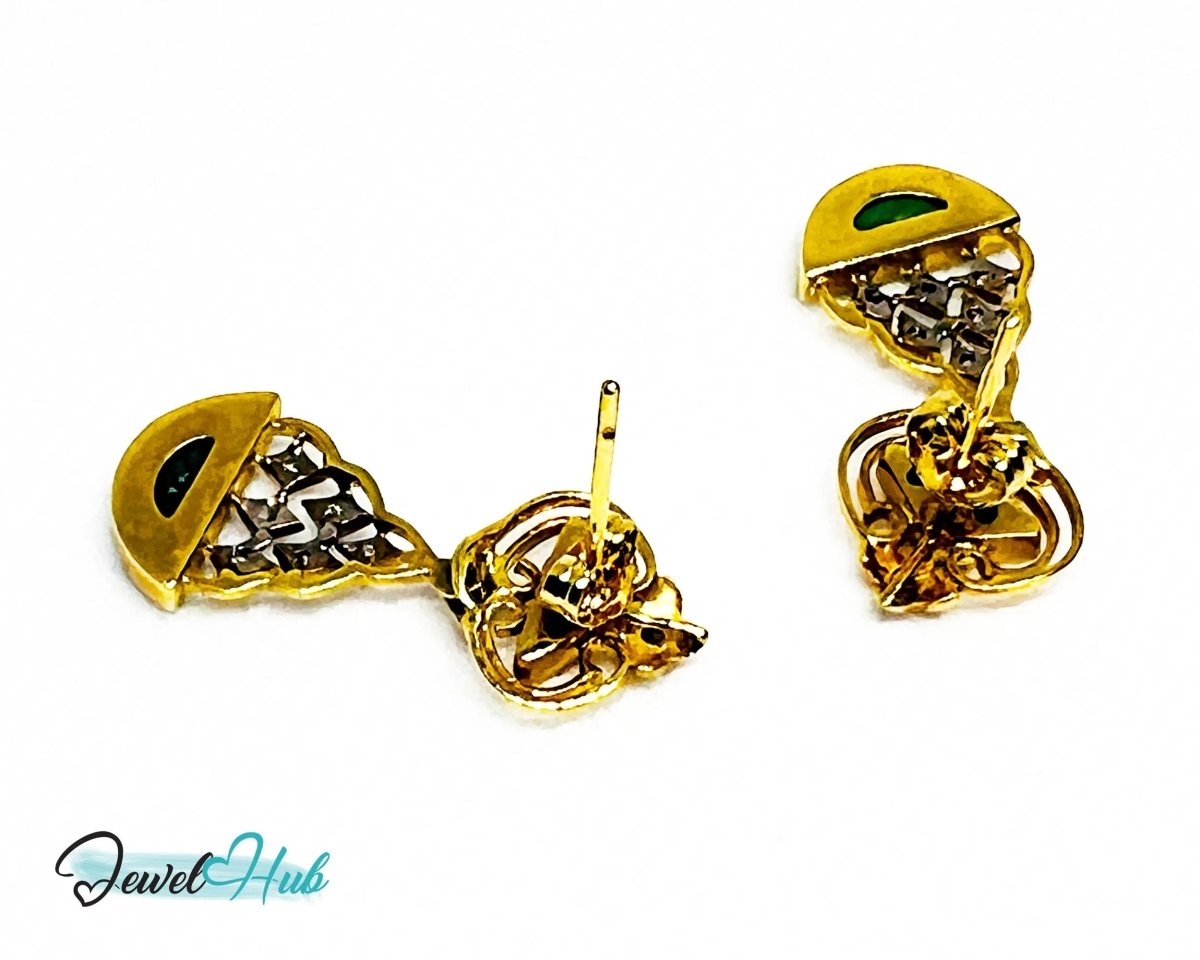 18k (750) Solid Yellow Gold mounted mixed Jade Diamond Earrings - JewelHub.co.uk