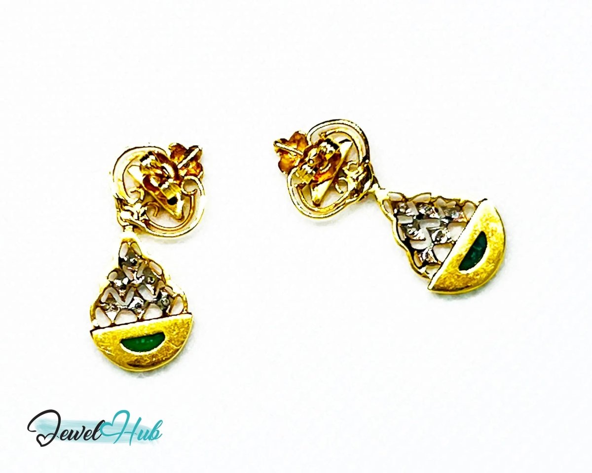 18k (750) Solid Yellow Gold mounted mixed Jade Diamond Earrings - JewelHub.co.uk