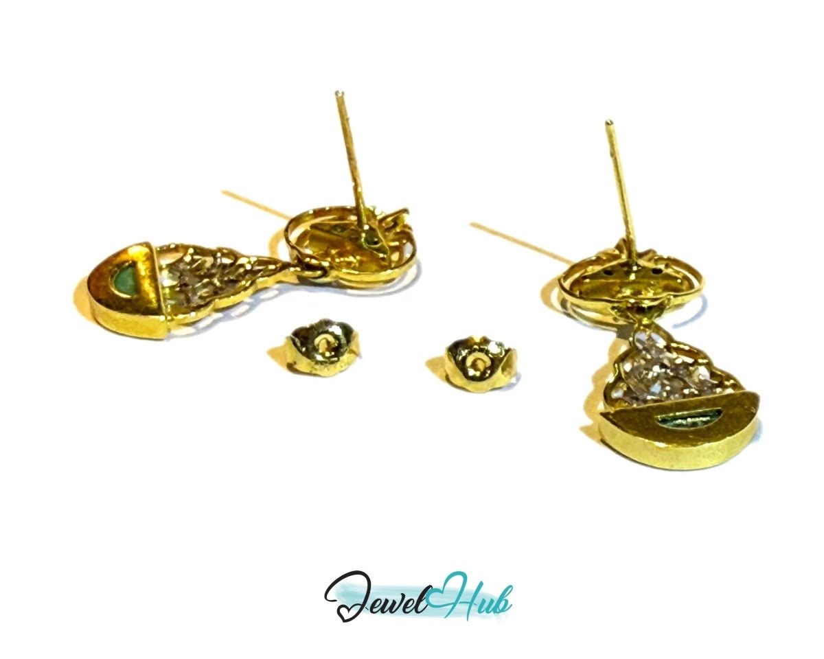 18k (750) Solid Yellow Gold mounted mixed Jade Diamond Earrings - JewelHub.co.uk