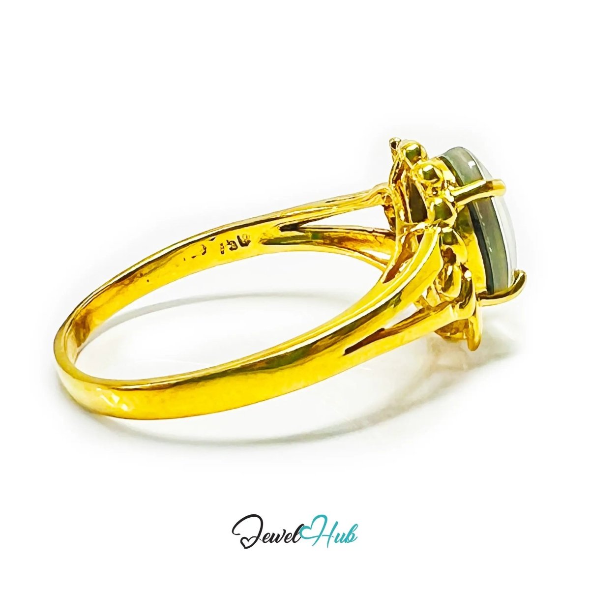 18k Gold Black Opal Ring – Hallmarked (750) | UK Q / US 8.5 | Rare Gemstone, Artisan Craftsmanship - JewelHub.co.uk