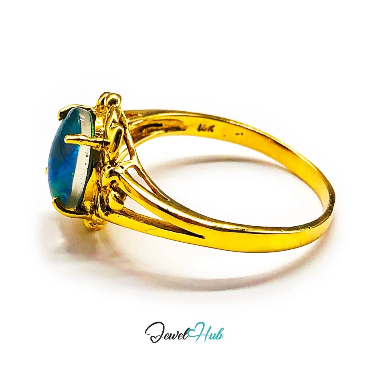 18k Gold Black Opal Ring – Hallmarked (750) | UK Q / US 8.5 | Rare Gemstone, Artisan Craftsmanship - JewelHub.co.uk