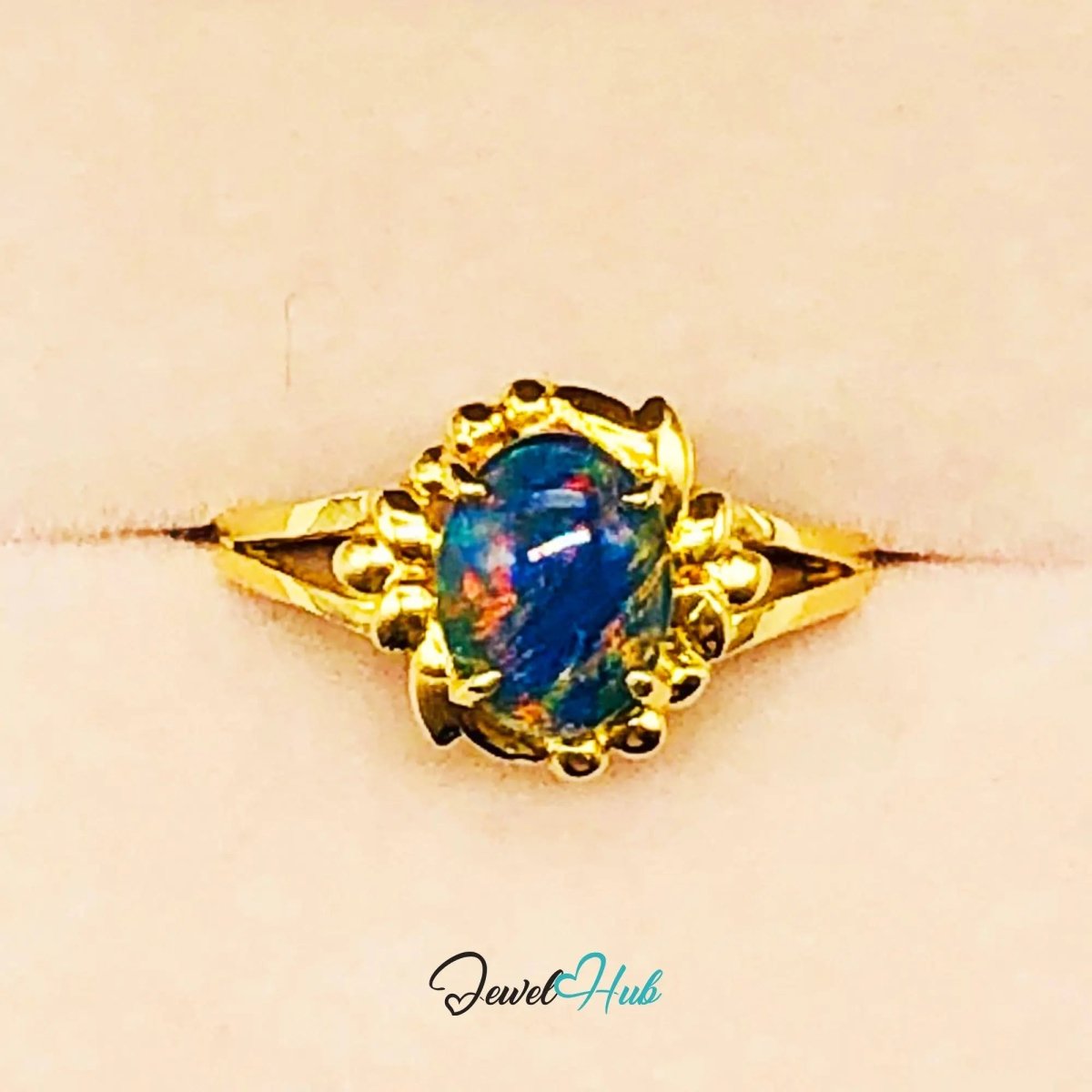 18k Gold Black Opal Ring – Hallmarked (750) | UK Q / US 8.5 | Rare Gemstone, Artisan Craftsmanship - JewelHub.co.uk