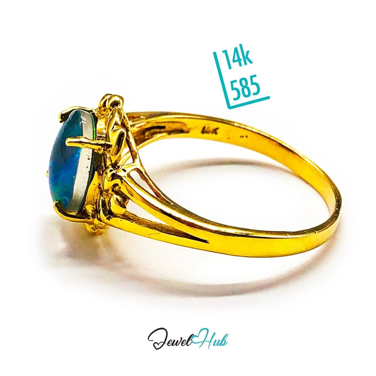 18k Gold Black Opal Ring – Hallmarked (750) | UK Q / US 8.5 | Rare Gemstone, Artisan Craftsmanship - JewelHub.co.uk