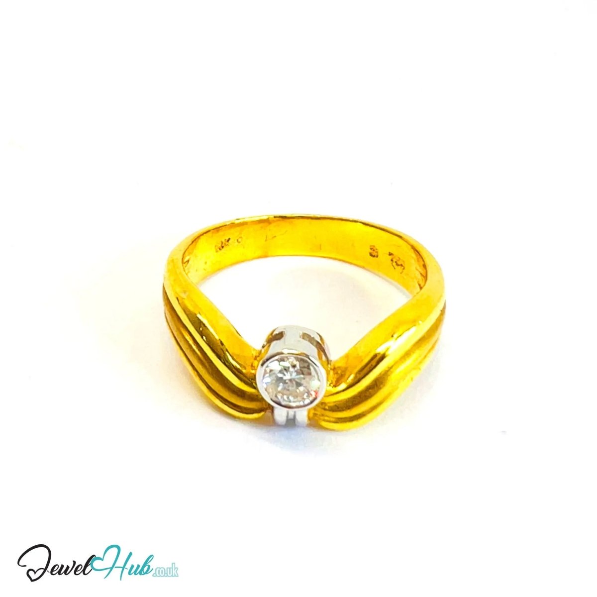 18K Gold Diamond Ring · Deep - Cut Diamond · UK O · US 7.5 · Waveform Crest Design - JewelHub.co.uk