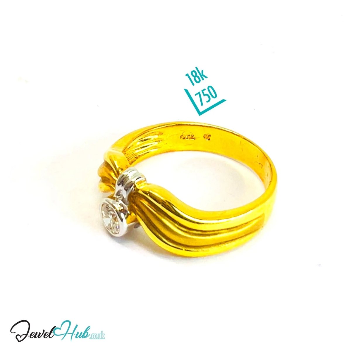 18K Gold Diamond Ring · Deep - Cut Diamond · UK O · US 7.5 · Waveform Crest Design - JewelHub.co.uk