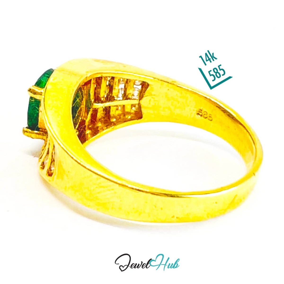 18K Gold Emerald Diamond Ring · 0.66ct Oval Emerald · 0.62ct Diamonds · UK N · US 7 · Luxe Halo Crest - JewelHub.co.uk