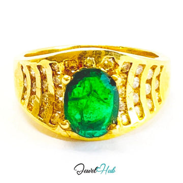 18K Gold Emerald Diamond Ring · 0.66ct Oval Emerald · 0.62ct Diamonds · UK N · US 7 · Luxe Halo Crest - JewelHub.co.uk