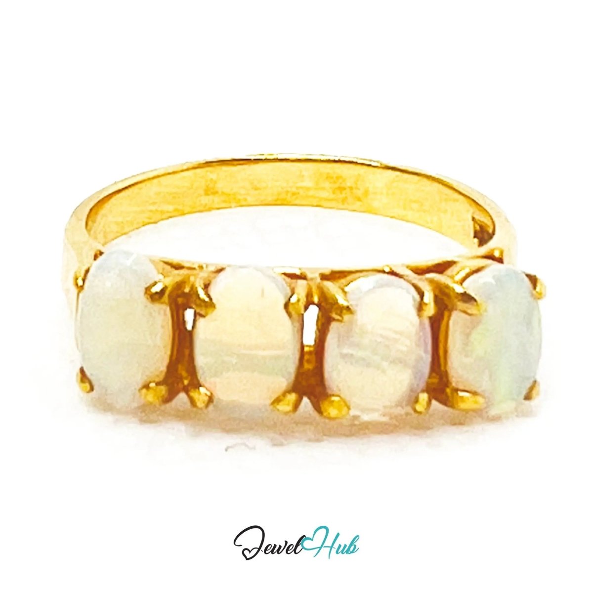 18k Gold Four - Stone Opal Ring – Hallmarked (750) | UK M US 6.5 | Aurora Petals - JewelHub.co.uk