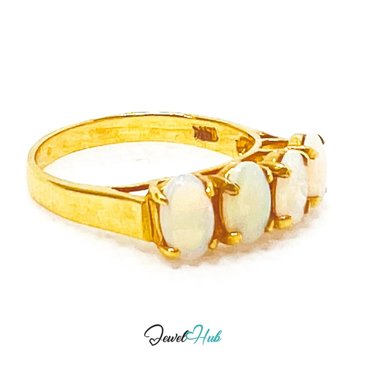 18k Gold Four - Stone Opal Ring – Hallmarked (750) | UK M US 6.5 | Aurora Petals - JewelHub.co.uk