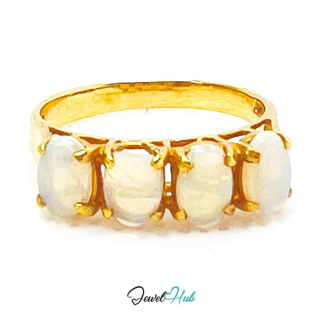 18k Gold Four - Stone Opal Ring – Hallmarked (750) | UK M US 6.5 | Aurora Petals - JewelHub.co.uk