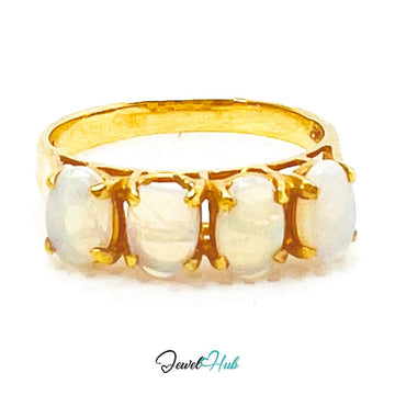 18k Gold Four - Stone Opal Ring – Hallmarked (750) | UK M US 6.5 | Aurora Petals - JewelHub.co.uk
