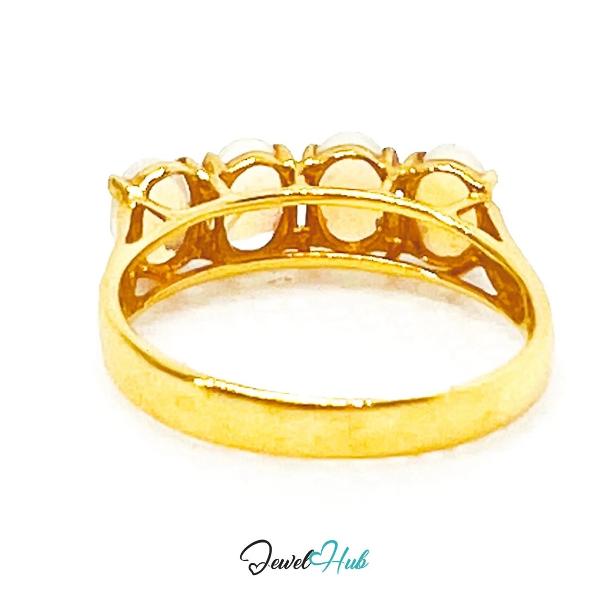 18k Gold Four - Stone Opal Ring – Hallmarked (750) | UK M US 6.5 | Aurora Petals - JewelHub.co.uk