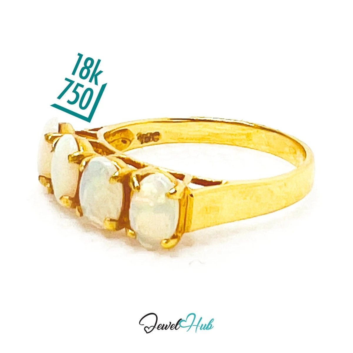 18k Gold Four - Stone Opal Ring – Hallmarked (750) | UK M US 6.5 | Aurora Petals - JewelHub.co.uk