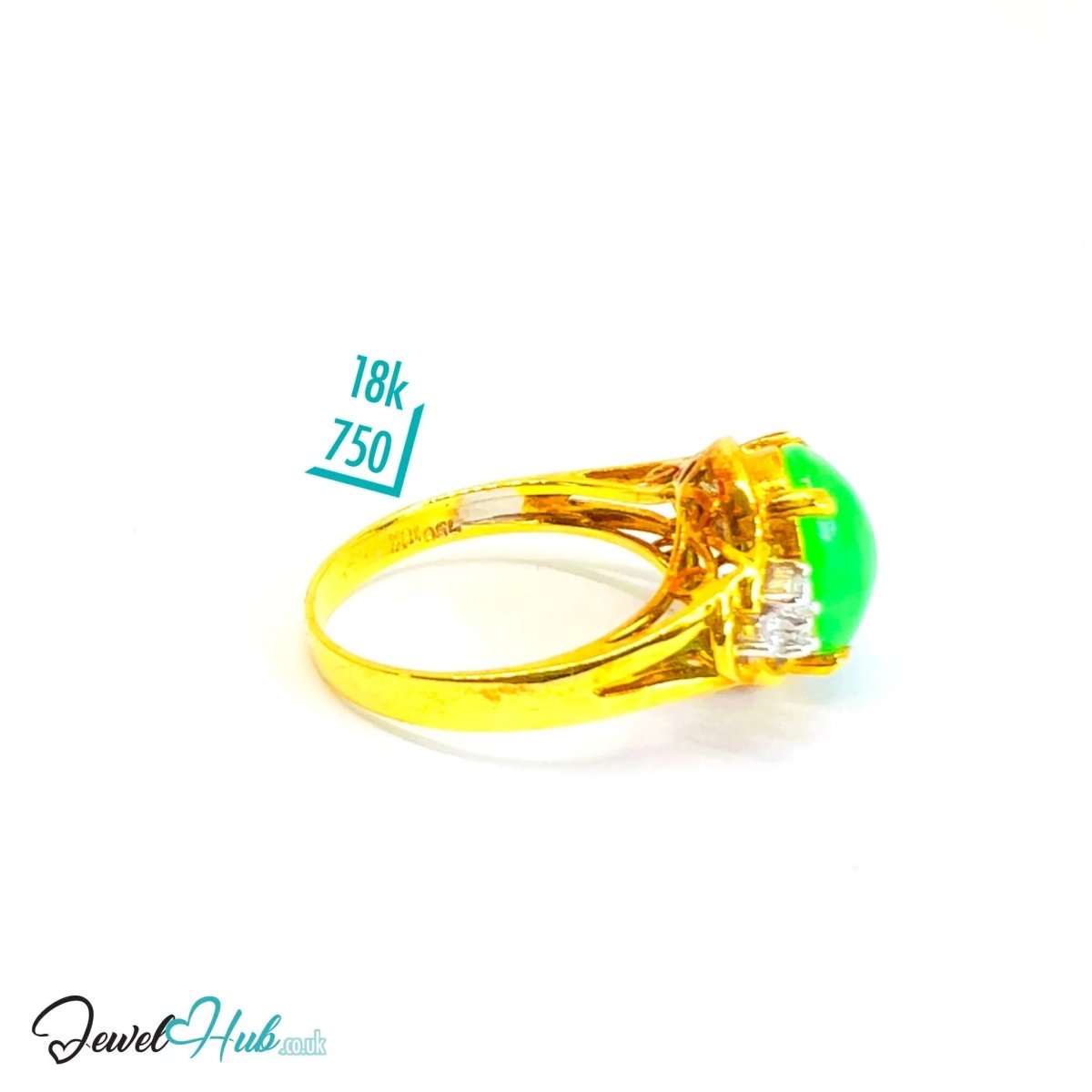 18K Gold Jade & Diamond Ring · 1.15ct Oval Jade · UK M · US 6.5 · Trio - Set Heritage Band - JewelHub.co.uk