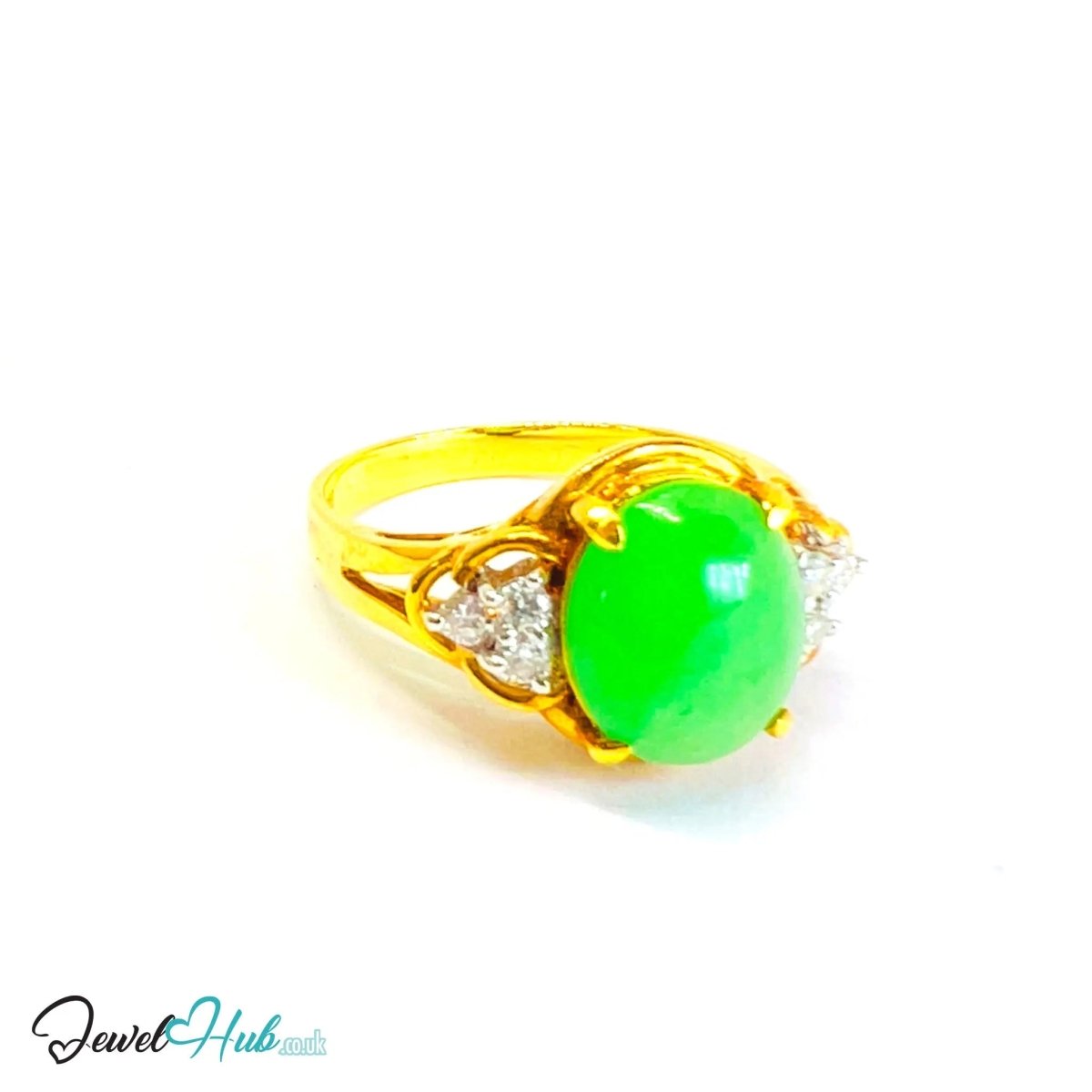 18K Gold Jade & Diamond Ring · 1.15ct Oval Jade · UK M · US 6.5 · Trio - Set Heritage Band - JewelHub.co.uk
