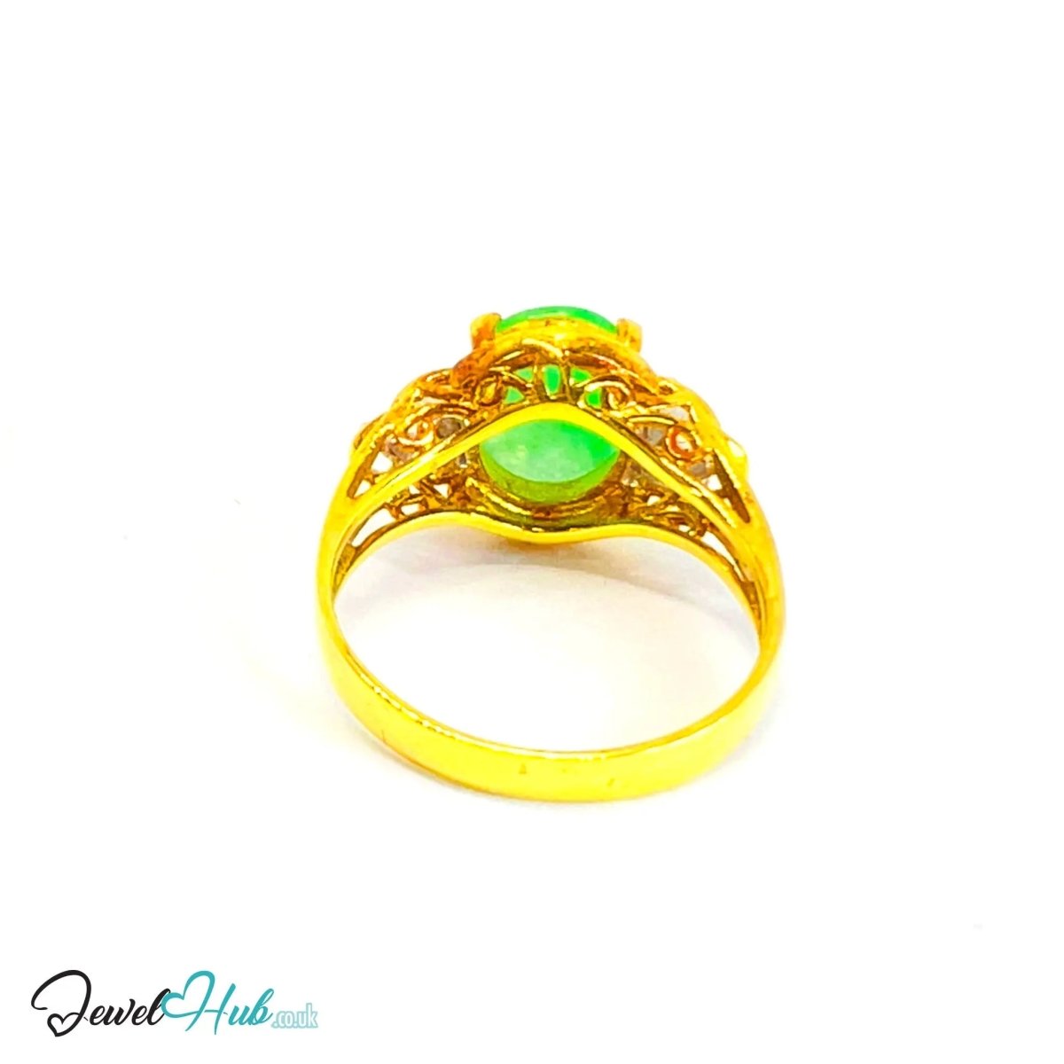 18K Gold Jade & Diamond Ring · 1.15ct Oval Jade · UK M · US 6.5 · Trio - Set Heritage Band - JewelHub.co.uk