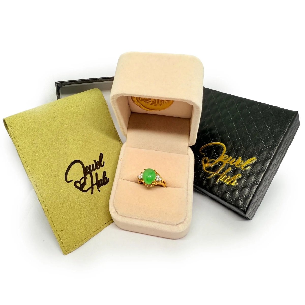 18K Gold Jade & Diamond Ring · 1.15ct Oval Jade · UK M · US 6.5 · Trio - Set Heritage Band - JewelHub.co.uk