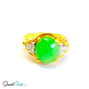 18K Gold Jade & Diamond Ring · 1.15ct Oval Jade · UK M · US 6.5 · Trio - Set Heritage Band - JewelHub.co.uk