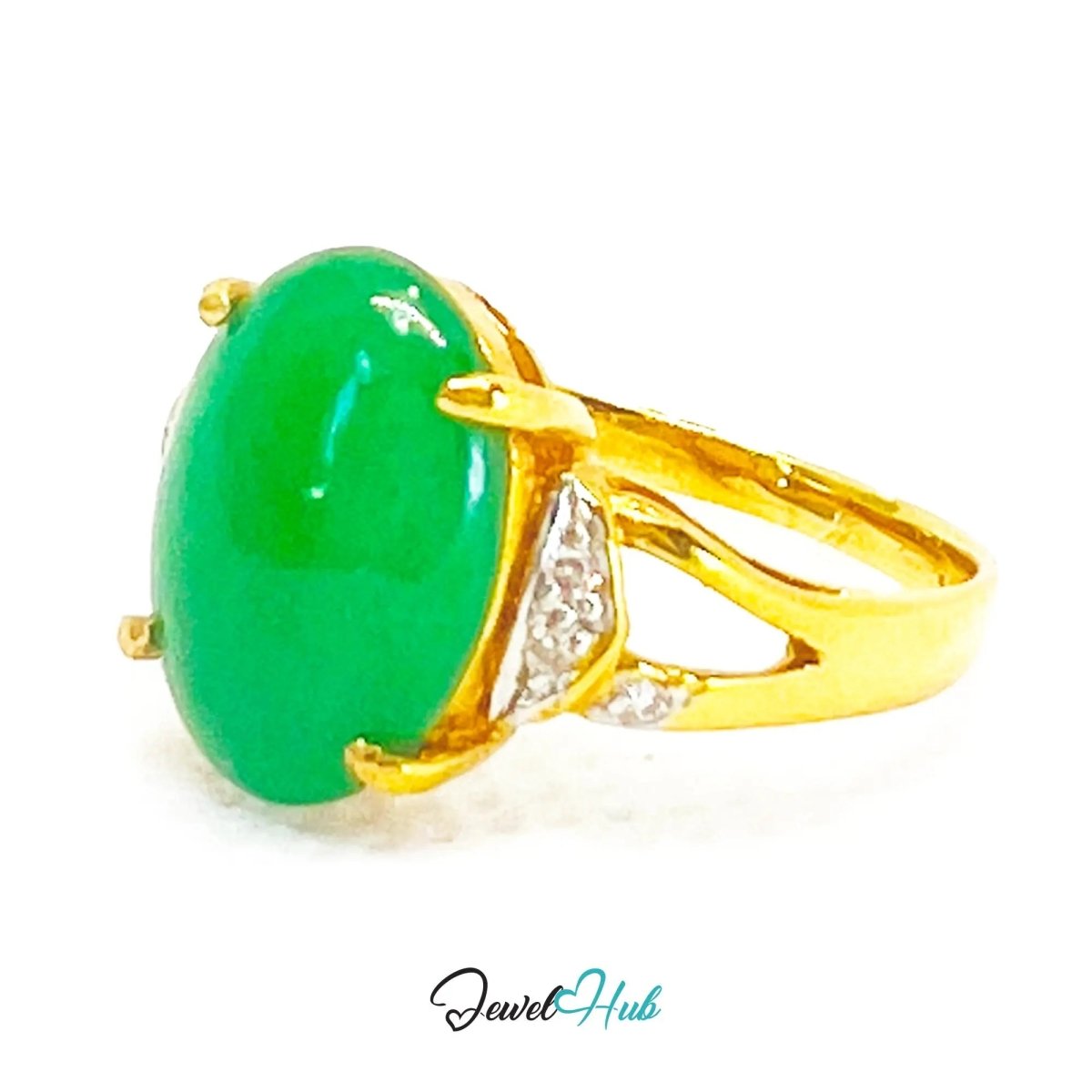 18k Gold Jade & Diamond Ring – Hallmarked (750) | UK N US 7 | Imperial Bloom - JewelHub.co.uk