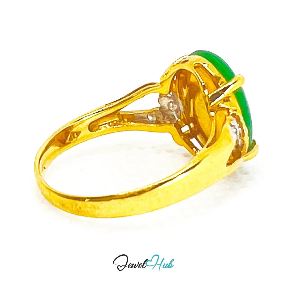 18k Gold Jade & Diamond Ring – Hallmarked (750) | UK N US 7 | Imperial Bloom - JewelHub.co.uk