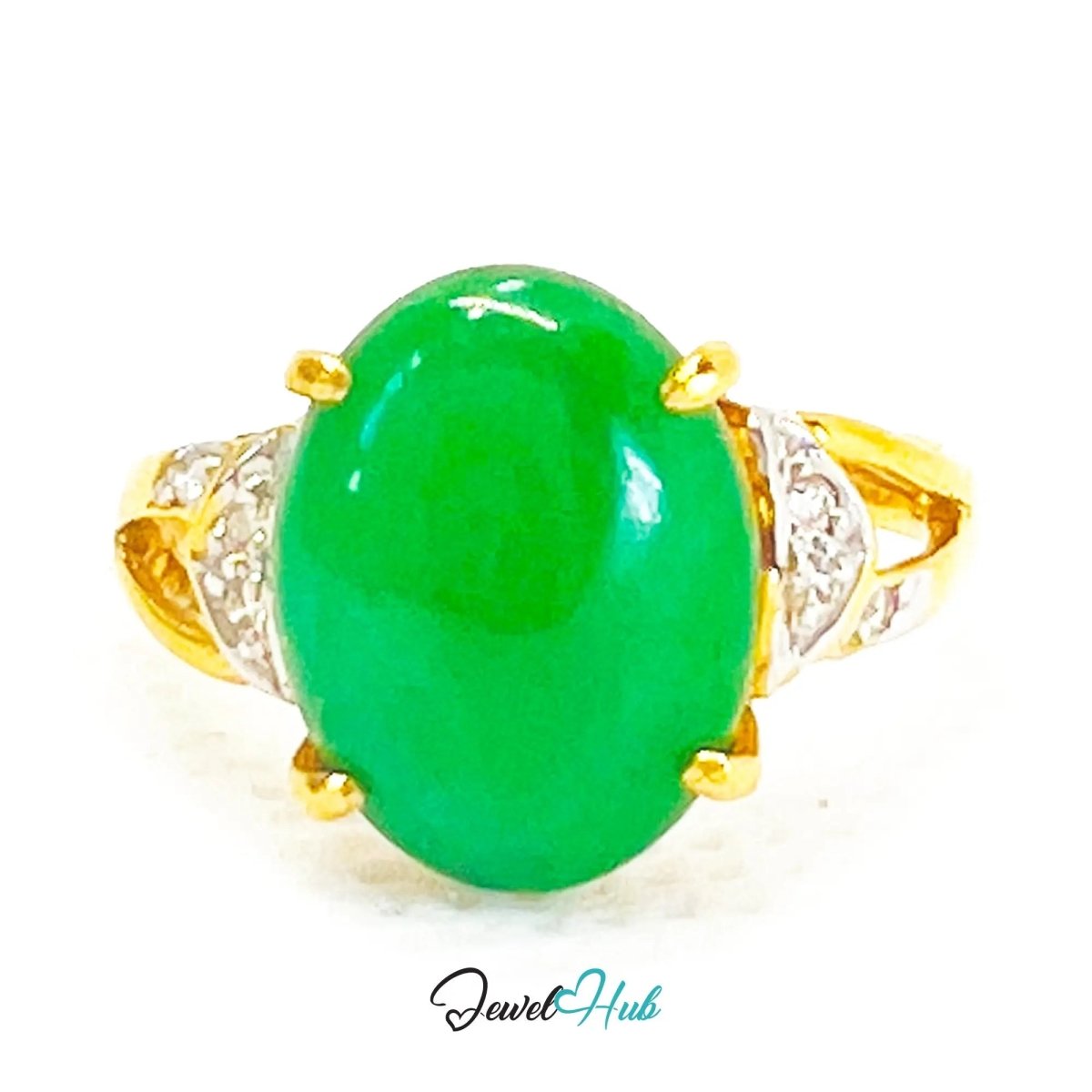18k Gold Jade & Diamond Ring – Hallmarked (750) | UK N US 7 | Imperial Bloom - JewelHub.co.uk