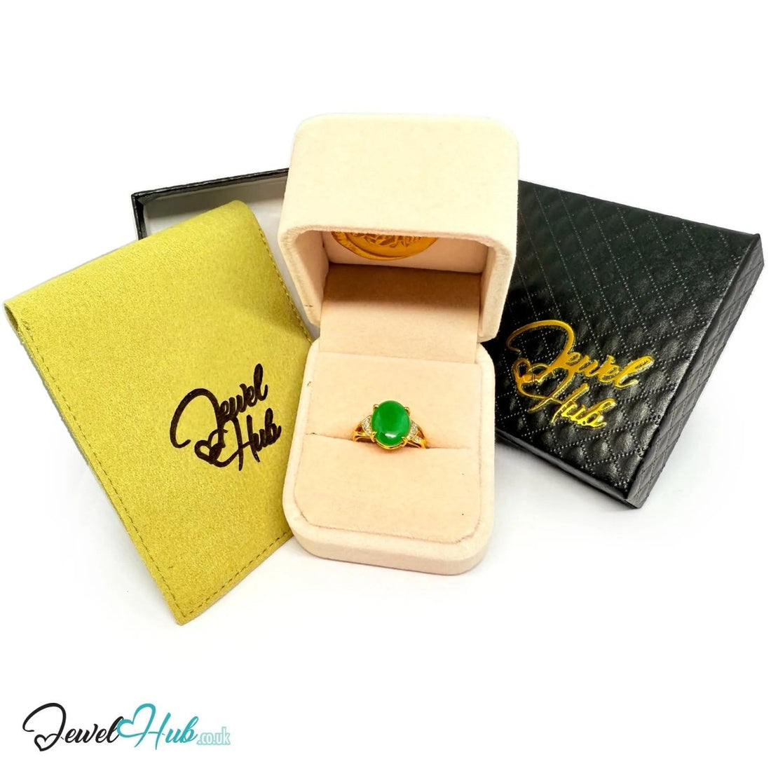 18k Gold Jade & Diamond Ring – Hallmarked (750) | UK N US 7 | Imperial Bloom - JewelHub.co.uk