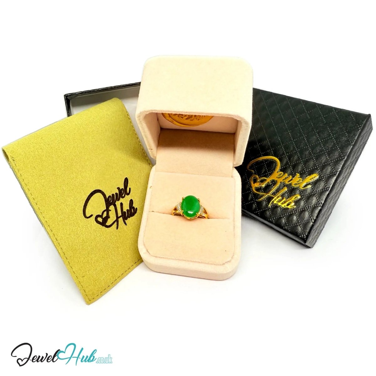 18k Gold Jade & Diamond Ring – Hallmarked (750) | UK N US 7 | Imperial Bloom - JewelHub.co.uk