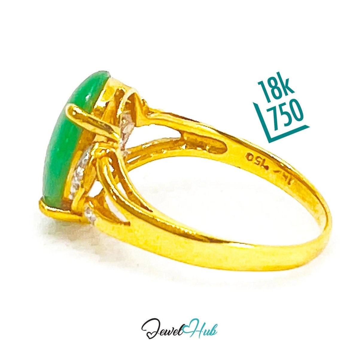 18k Gold Jade & Diamond Ring – Hallmarked (750) | UK N US 7 | Imperial Bloom - JewelHub.co.uk